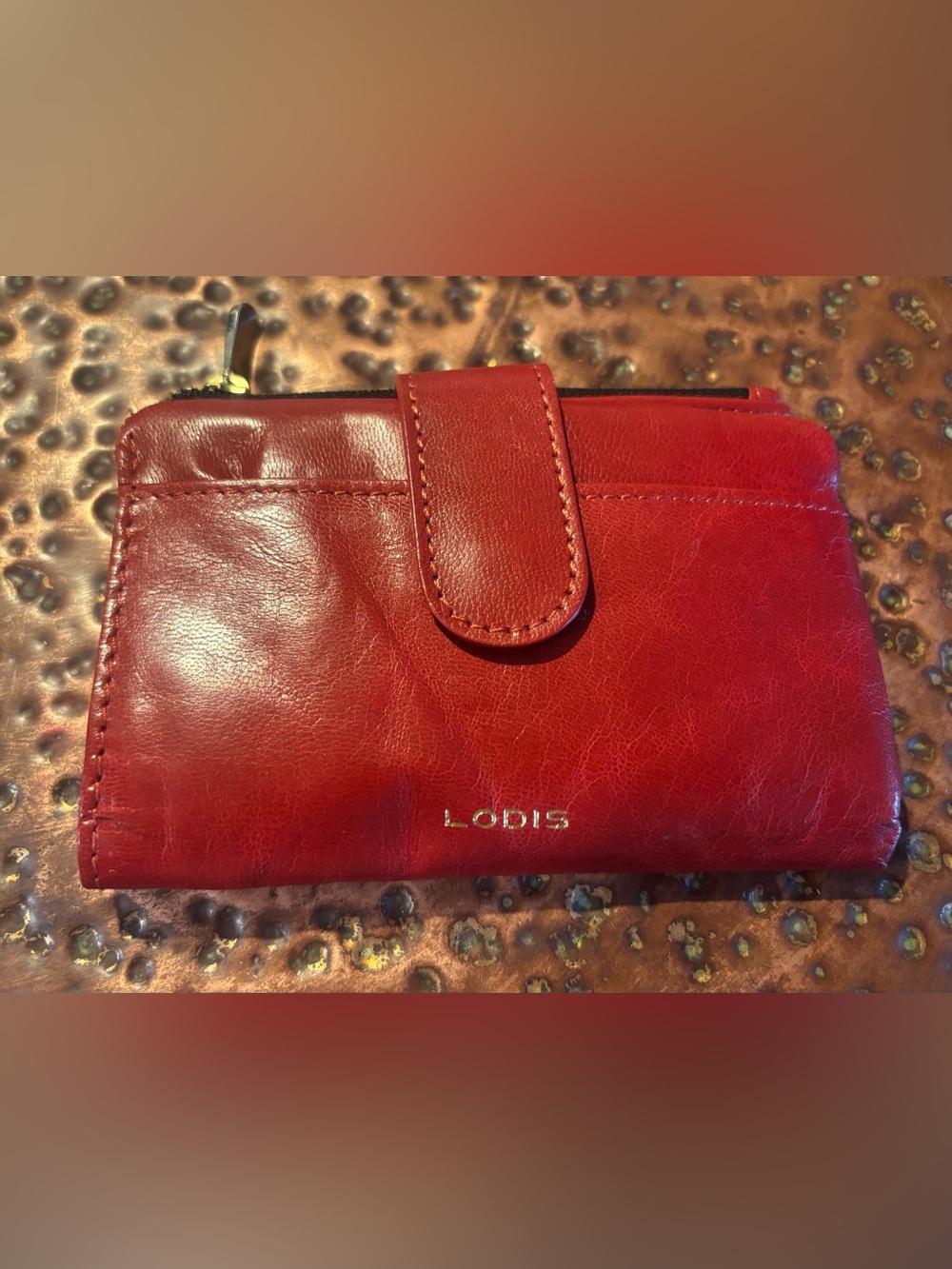 Lodis Red Leather Women's Wallet with Gold Logo
